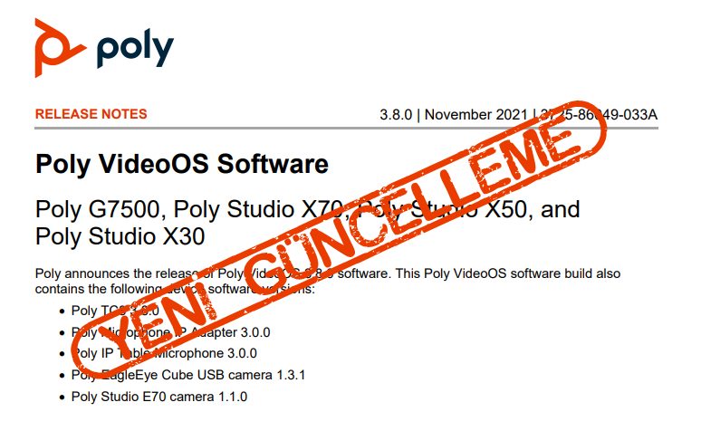 Poly Studio X ve G7500 3.8.0 Güncellemesi Yayınlandı